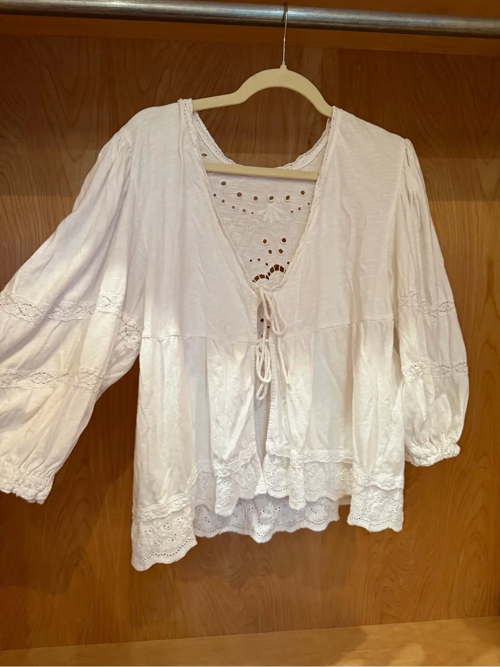Free People Women's White Eyelet Peasant Blouse